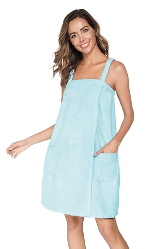 Image of Veseacky Women Bath Wrap Towel for Womens Shower with Pocket Adjustable Spa Robe & Facial Headband