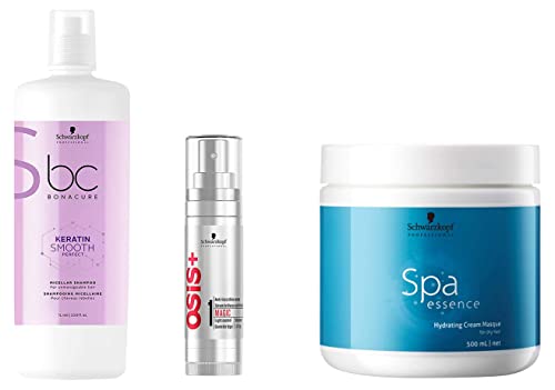 Schwarzkopf Professional Bonacure Bc Keratin Micellar Shampoo&Schwarzkopf Professional Spa Essence Hydrating Masque &Schwarzkopf Professional Osis Magic Anti Frizz Shine Serum, 50ml