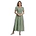 Rainday Womens Casual Maxi Dresses Fashion Holiday Short Sleeved Elastic Waist Beach Boho Dress with Pockets(Z3918GN,M)
