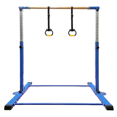 BYBAG Gymnastics Kip Bar,Horizontal Bar with Rings for Kids for Girls,No Wobble Gymnastic Equipment for Home Training,3' to 5' Adjustable Height,Gymnasts 1-4 Levels,300 lbs Weight Capacity
