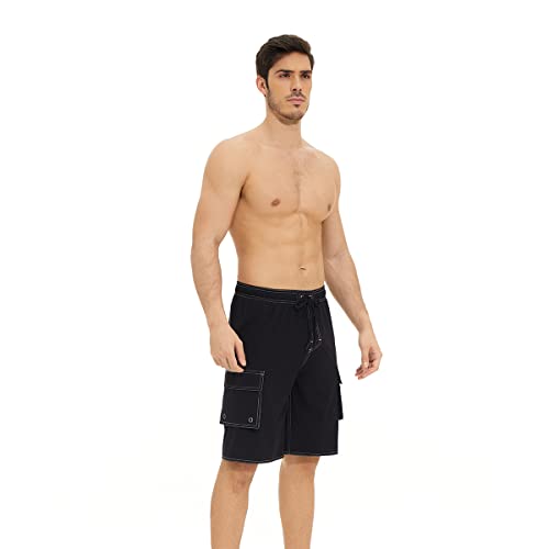 Redturkey Men's Swim Trunks Board Shorts Quick Dry Mens Swimming Trunks With Compression Liner Swimwear Bathing Suits Black #TOP7