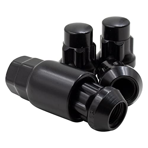 Bulge Acorn Wheel Lock Set M14 x 1.50 (14x1.50 Thread Size) Black - Set of 4 with Dual Hex Key