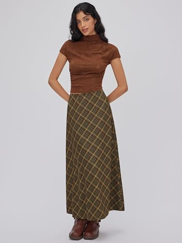 CIDER Women's Plaid Maxi Skirt A-Line Pleated Fall Fashion Gingham Skirts Going Out Cute Trendy Casual Vintage Outfit2