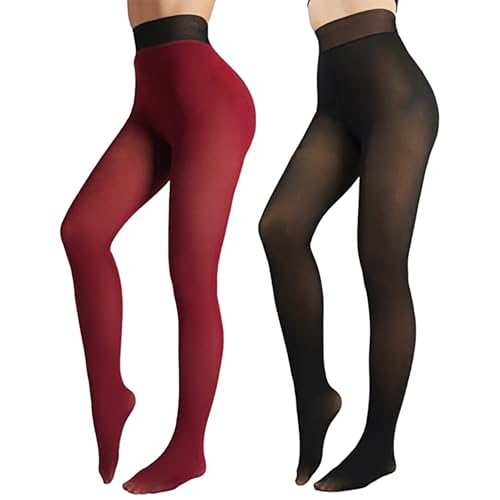 Image of X-CHENG Fleece Lined Tights Sheer Women - Fake Translucent Warm Pantyhose Leggings Sheer Thick Tights for Winter