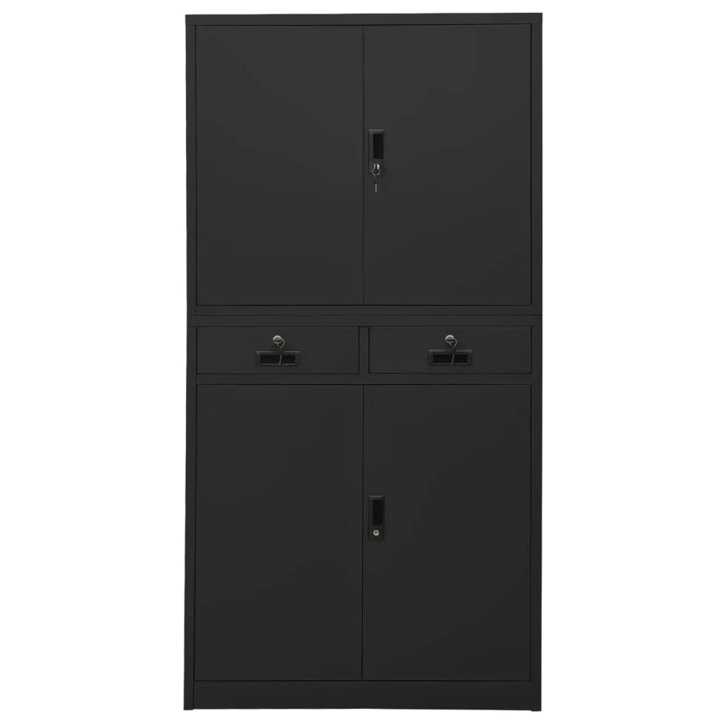 Armadio da ufficio antracite, 90 x 40 x 180 cm, in acciaio, con serratura, con 3 ripiani regolabili e 2 cassetti, per riporre documenti, ufficio e archivio