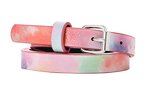 Ovogbee Belt For Girl 3 Pack Fashion Pu Leather Kid Graffiti Girl Belt Black Pink Green Medium #TOP4