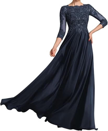 ISABUFEI Scoop Neck Mother of The Bride Dress – Long Formal Gown with 3/4 Sleeves Lace Applique Dresses4