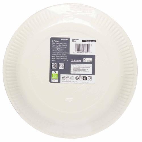 Amscan 9915400-216-66 - Charcoal Black Eco-Friendly Recyclable Paper Party Plates - 8 Pack