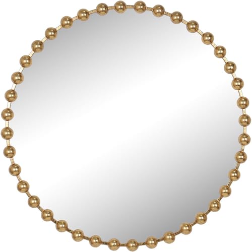 wilko Circular Wall Mirror 80cm Beaded Gold Frame Contemporary Style Living Room Bedroom Hallway Round Shape Decorative