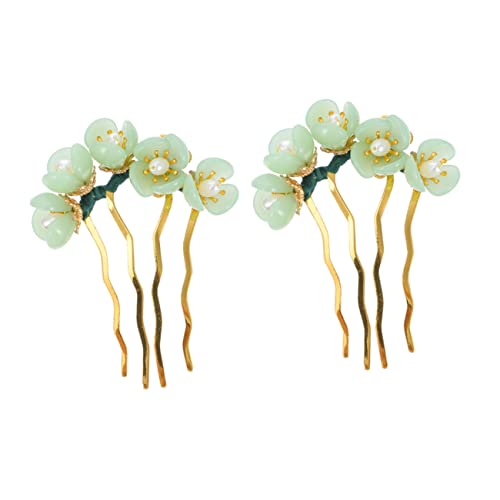 TOVINANNA 古代スタイルの翡翠の花のヘアピン 中国風 ヘアフォーク 装飾ヘアピン ヴィンテージデザイン 髪飾り お団子ヘア用 花柄 ヘアアクセサリー 2個セット