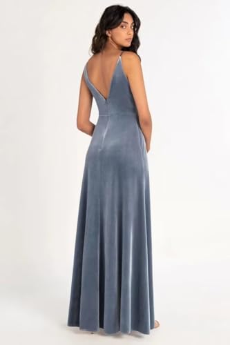 Velvet Bridesmaid Dresses Spaghetti Straps V Neck A Line Long Ruched Formal Evening Party Gown with Slit3