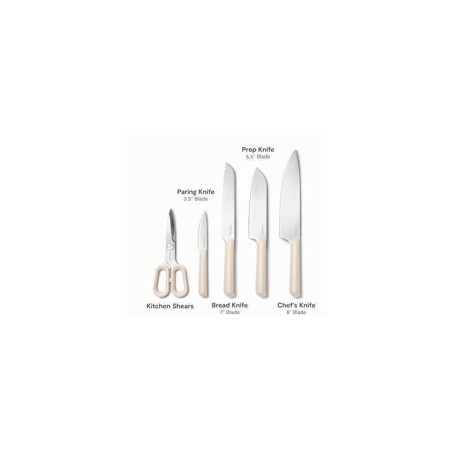 Caraway 14-Piece Kitchen Prep Set - Kitchen Knife Set & Wooden Utensil Set - Made With Premium German Steel Blades & FSC-Certified Birch Wood - Non-Toxic Materials - Includes Organizer - Cream