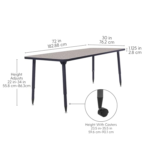 Image of Adapte Commercial Classroom Activity Table - 30 inch x 72 inch Rectangle, ADA Compliant Tapered Legs with Glides & Casters, Adjustable Height 22-34 inch Wheelchair Accessible, School & Office Furniture