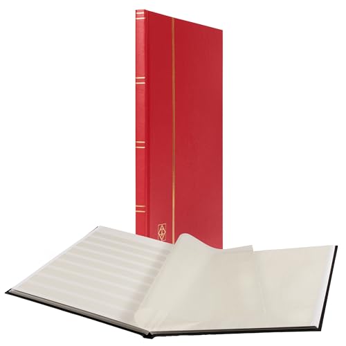 LIGHTHOUSE BASIC Hard Cover Stockbook for Stamps 16 White Cardstock 9x12 (A4) Pages with Glassine Strips - Red