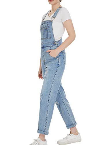 Women's Ripped Denim Overalls Comfy Stretch Bib Romper Adjustable Jean Jumpsuits (Blue,Xl) #TOP6