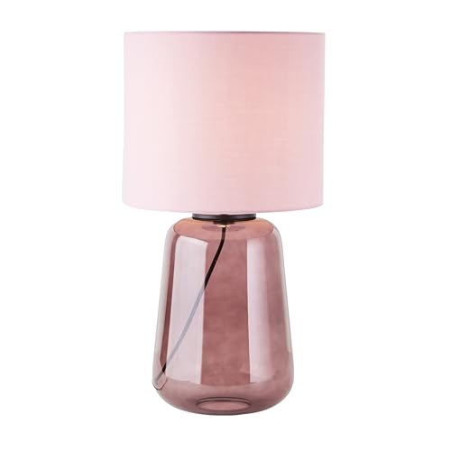 Lightbox Tischlampe mit 56 cm Höhe - Tischleuchte mit violettem Stoff Schirm mit Schalter - E27 Fassung - als Nachttischlampte im Schlafzimmer - aus Glas/Textil in Mauve/Violett