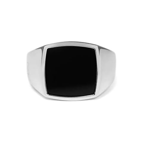 Men's Signet Ring with Onyx Stone Black 925 Silver Solid Square Polished Shiny Men's Jewellery from Germany with Gift Box, Sterling silver, Onyx Cover