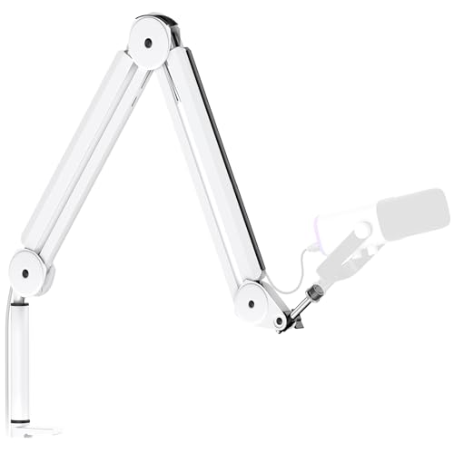 Image of InnoGear Mic Boom Arm Microphone Stand Cable Management for Blue Yeti FIFINE AM8 K669B HyperX QuadCast S SoloCast AT2020 and Other Microphone, White