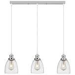 FORCOSO 3 Way Glass Pendant Lights, Modern Ceiling Pendant Light Fixtures with Clear Glass Lampshade, Adjustable Height Industrial Hanging Lamp for Loft Kitchen Island Dining Table - Chrome