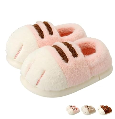 Women's cat claw slippers, cat foot slippers, women's cute funny 3D cat claw cartoon slippers, warm and fluffy winter home shoes