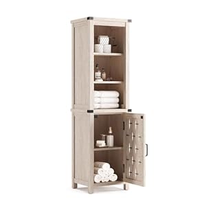 LINSY HOME Tall Bathroom Storage Cabinet, Farmhouse Narrow Corner Cabinet with Door & Adjustable Shelves, Linen Tower for Bathroom, Living Room, Light Gray