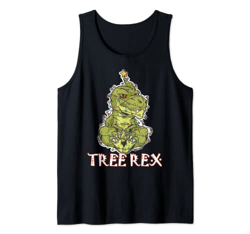 Tree Rex Dinosaur T-Rex - Pijama de Navidad para árbol de Navidad Camiseta sin Mangas