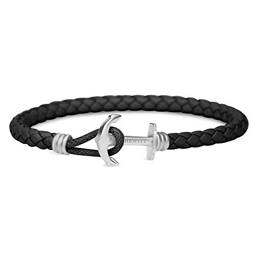 PAUL HEWITT Bracelet Femme & Homme PHREP Lite - Cadeau Homme & Femme, Bracelet Cuir Ancre Marine (Noir), Fermoir Ancre en INOX (argenté)