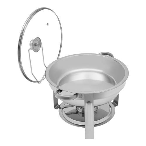 HuKaiL 5L Edelstahl Warmhaltebehälter, Rund Speisewärmer Chafing Dish mit Stützfüße und Topflappen, Warmhaltegerät Buffetwärmer für Cafeterias, Hotel, Schulkantinen, Bankette, 34*34*22.5cm, Silber – Bild 5