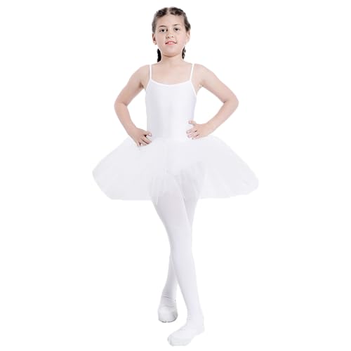 Maillot de Ballet Danza Niña Elástica con Falda Tutu de Tirantes Finos (Blanco, 4-6 años)