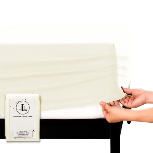 400 Thread Count 100% Cotton Fitted Sheet King 15 Inch Deep Pocket Long Staple Cotton 1 Fitted Sheet Only Ivory Solid Sateen Weave Soft Breathable Elastic All Around The Mattress