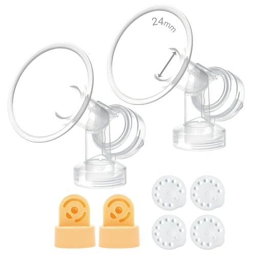 Image of 2X One-piece Breastshields, Valves, Membranes Compatible with Medela Pump Parts, Pump in Style, Lactina, Symphony, Swing; 24 mm Standard breastshields; Made by Maymom