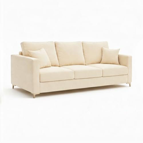Image of Hayes Rich Velvet Suede 3 Seater + 2 Seater Sofa | Golden Aesthetic Legs | 6 Person Seating Capacity | Spacious Soft Touch Comfort | Modern Living Room Sofa (Cream)