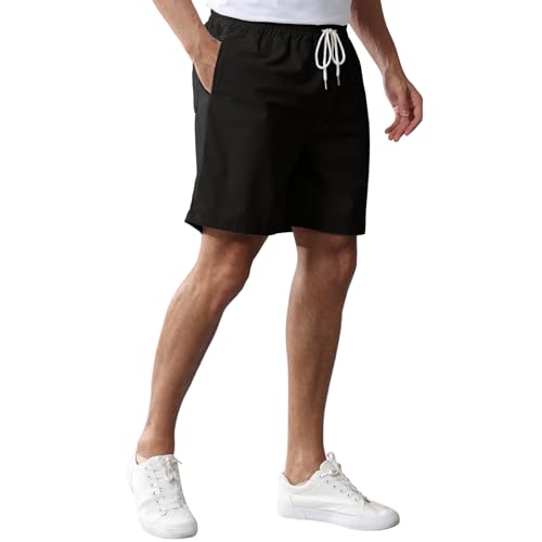 Image of Mens Corduroy Shorts Cotton Blend Lightweight Soft Summer Shorts Elastic Waist Beach Casual Short for Men with Pockets