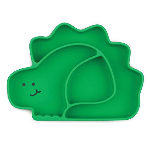 Image of Bumkins Toddler and Baby Suction Plate, Silicone Divided Grip Dish, Babies and Kids, Baby Led Weaning, Children Feeding Supplies, Non Skid Sticky Bottom, Platinum Silicone, Ages 6 Months Up, Dinosaur
