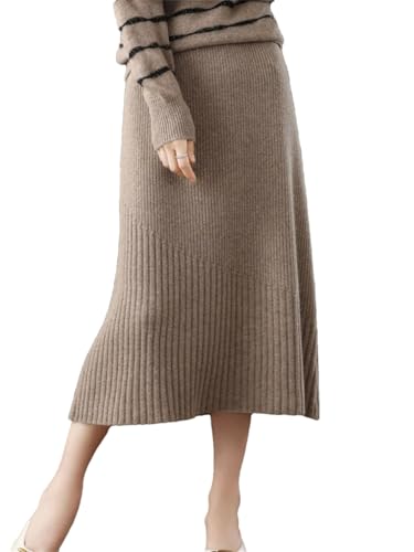 Women's Winter Solid Cashmere Knit Long Thick Elastic Slim Hip Straight Skirt
