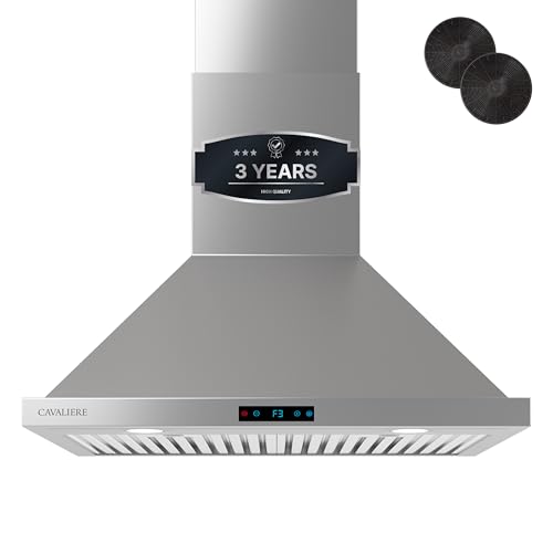 CAVALIERE Digital 462 CFM Wall Mount Range Hood 30 Inch, 3-Year Warranty, Enhanced Stainless Steel, Ducted/Ductless Range Hood Convertible (Kit Included), LED Lights, Baffle Filter, Touch Controls