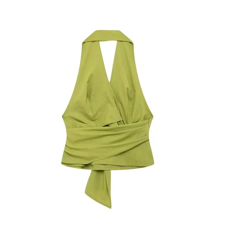 Dninmim Women's Suit High Waisted Wide Leg Pants Set Backless Sleeveless V-Neck Lapel Blouse Two Pieces2