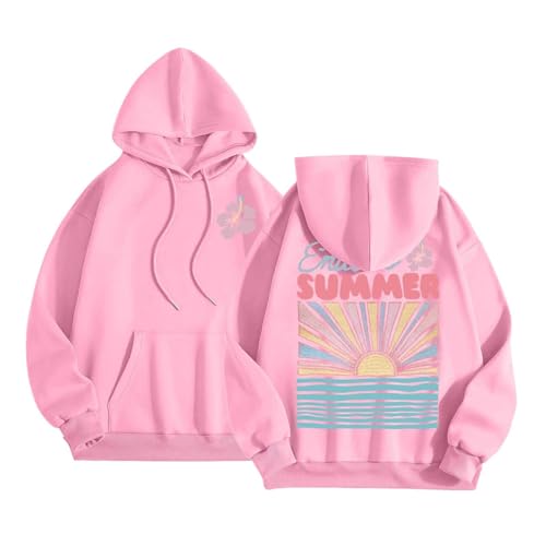 Image of Women's Puff Print Letter Graphic Hoodie with Cute Flower Design, Preppy Casual Pullover Sweatshirt for Spring and Fall, Soft Cotton Blend, Regular Fit (S) Pink