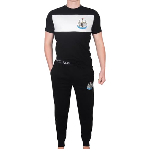 Newcastle United FC Official Mens Premium Long Pyjamas Set Black XL