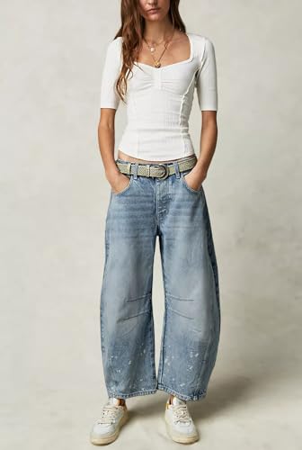 LONGYIDA Barrel Jeans for Women High Waisted Boyfriend Baggy Wide Leg Jeans Y2K Vintage Cropped Denim Ankle Pants4