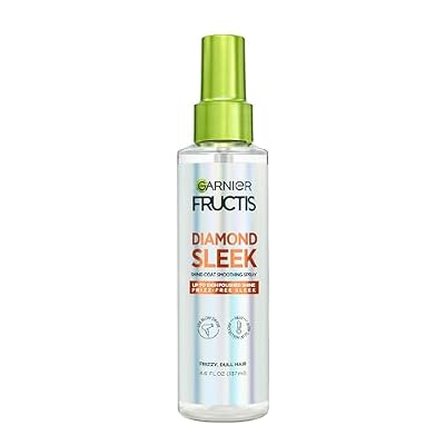 Garnier Fructis Diamond Sleek Hair Shine Spray, Frizz Control and Heat Protectant for Frizzy, Dry Hair, Formulated with Vegan Keratin Smoothing Complex and Argan Oil, 4.6 Fl Oz