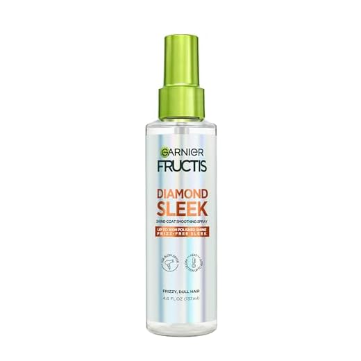 Garnier Fructis Diamond Sleek Hair Shine Spray, Up to 100-Hour Frizz Control, Heat Protectant up to 450°F with Vegan Keratin Smoothing Complex and Argan Oil for Frizzy, Dry, Dull Hair, 4.6 Fl Oz