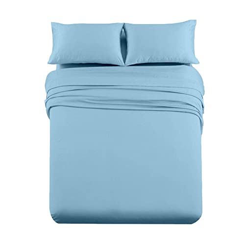 Image of Cottingon Twin XL Dorm Bed Sheets 4 Piece Set for College Rooms, Luxury Soft Microfiber Sheets fits 6 to 10 Inches Deep Pocket Mattress, Extra Long Dorm Bedding, 39 inch x 80 inch, Light Blue