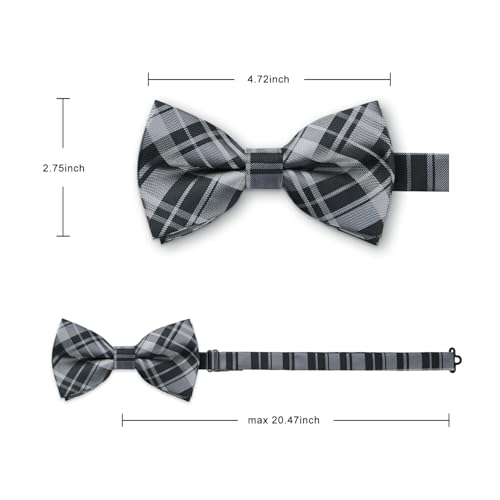Image of HISDERN Mens Plaid Bow Tie Set Pocket Square and Cufflinks Bowtie | Pretied Bowties Design for Easy Wear,Check Pattern,Matching Handkerchief Cuff Link,3PCS Set Wedding Formal Party Groom Prom