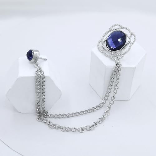 Image of Gold /Silver Crystal Geometry Brooch Lapel Pin for Men Rhinestone With Hanging Chain Brooch for Men Suit Fashion Tuxedo Tie Hat Scarf Collar Pins for Men Women Gifts
