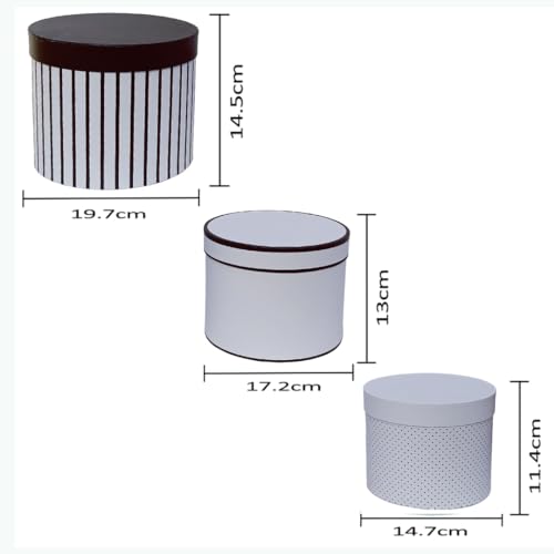 Image of Oasis Paper Gift Box Empty, Decorative, Reusable, Multipurpose Birthday, Anniversary, Wedding, Return Gifts Hamper Packaging (Set of 3) Round Monochrome Balck & White