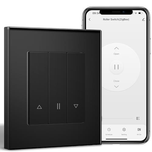 BSEED Smart Zigbee - Interruptor de persiana inteligente empotrable compatible con Alexa/Google Home/Tuya, temporizador de persiana que requiere cable cero y puerta de enlace Zigbee, color negro