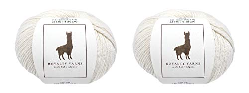 100% Baby Alpaca Yarn - Royalty Yarns Extra Soft Worsted #4 Baby Alpaca 4 Ply Yarn For Knitting, Crocheting And Weaving 200 Grams Vintage White #TOP21