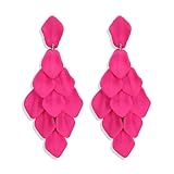 FIBO STEEL Acrylic Petal Earrings for Women Red Statement Earrings Dangle Rhombic Boho Flower Lime Green Orange Rose Big Bold Colorful Costume Jewelry Long Drop Dangle Earrings Rose Pink