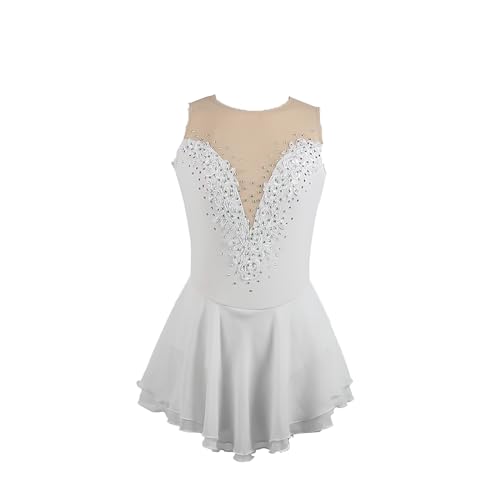 Vestido clássico de patinação artística, saia branca para patinação, fantasia de patinação feminina,